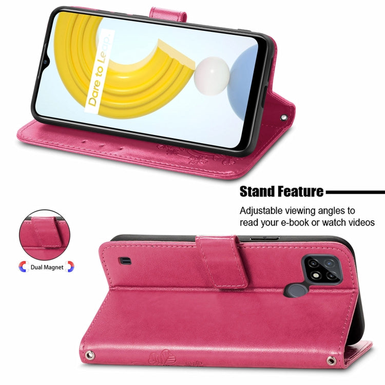 For OPPO Realme C21Y Four-leaf Clasp Embossed Leather Case with Lanyard & Card Slot & Wallet & Holder