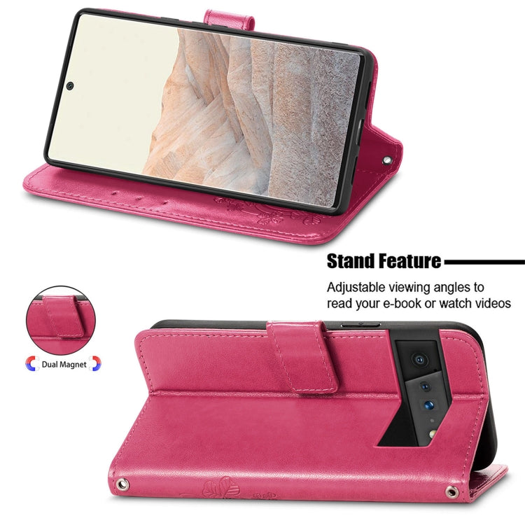 For Google Pixel 6 Four-leaf Clasp Embossed Leather Case with Lanyard & Card Slot & Wallet & Holder