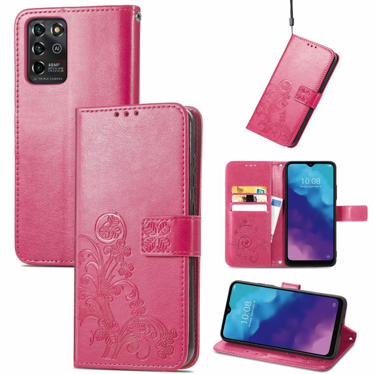 For ZTE V30 Vita Four-leaf Clasp Embossed Leather Case with Lanyard & Card Slot & Wallet & Holder