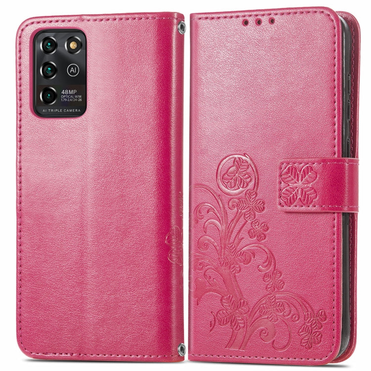 For ZTE V30 Vita Four-leaf Clasp Embossed Leather Case with Lanyard & Card Slot & Wallet & Holder