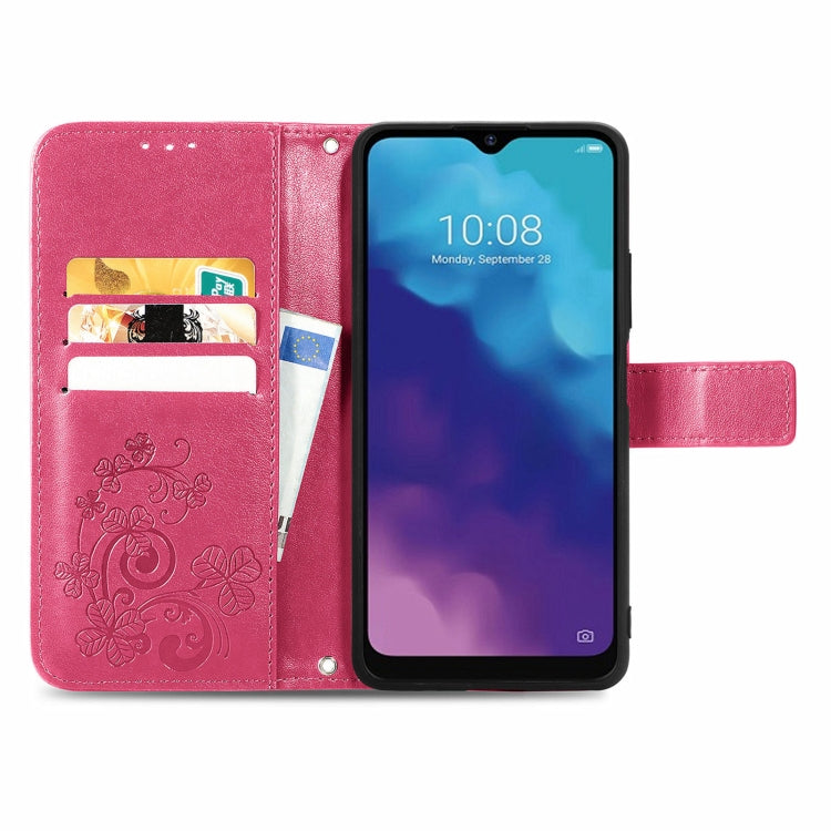 For ZTE V30 Vita Four-leaf Clasp Embossed Leather Case with Lanyard & Card Slot & Wallet & Holder