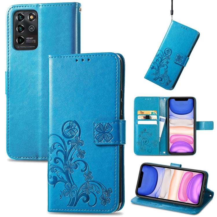 For ZTE V30 Vita Four-leaf Clasp Embossed Leather Case with Lanyard & Card Slot & Wallet & Holder