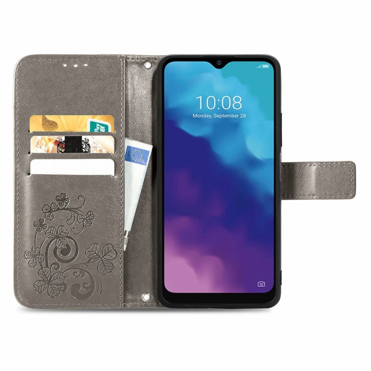 For ZTE V30 Vita Four-leaf Clasp Embossed Leather Case with Lanyard & Card Slot & Wallet & Holder