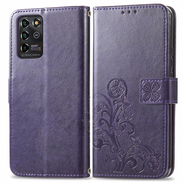 For ZTE V30 Vita Four-leaf Clasp Embossed Leather Case with Lanyard & Card Slot & Wallet & Holder