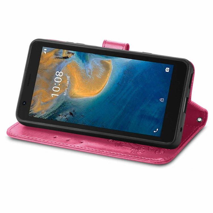 For ZTE Blade A31 Lite Four-leaf Clasp Embossed Leather Case with Lanyard & Card Slot & Wallet & Holder