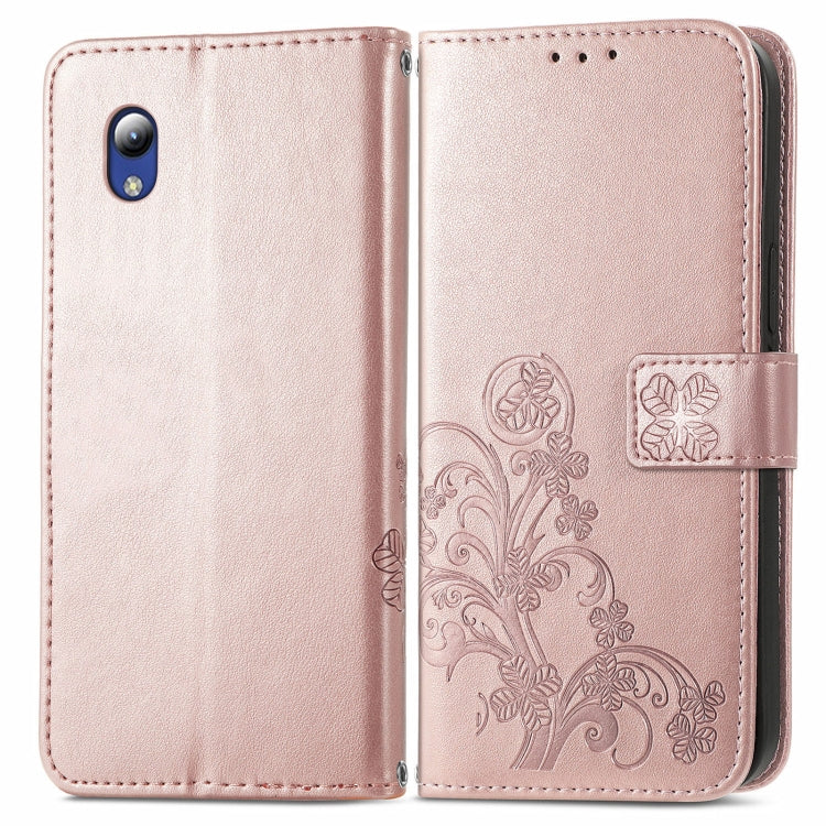 For ZTE Blade A31 Lite Four-leaf Clasp Embossed Leather Case with Lanyard & Card Slot & Wallet & Holder
