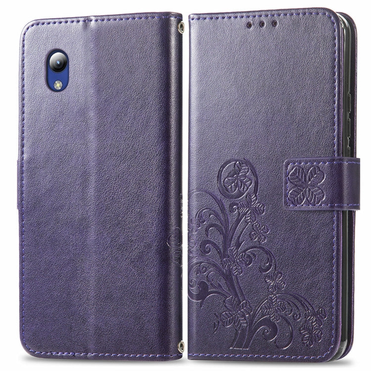 For ZTE Blade A31 Lite Four-leaf Clasp Embossed Leather Case with Lanyard & Card Slot & Wallet & Holder