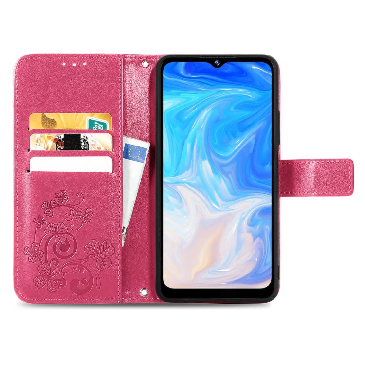 For DOOGEE N40 Pro Four-leaf Clasp Embossed Leather Case with Lanyard & Card Slot & Wallet & Holder