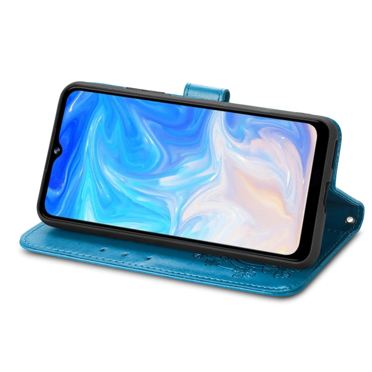 For DOOGEE N40 Pro Four-leaf Clasp Embossed Leather Case with Lanyard & Card Slot & Wallet & Holder