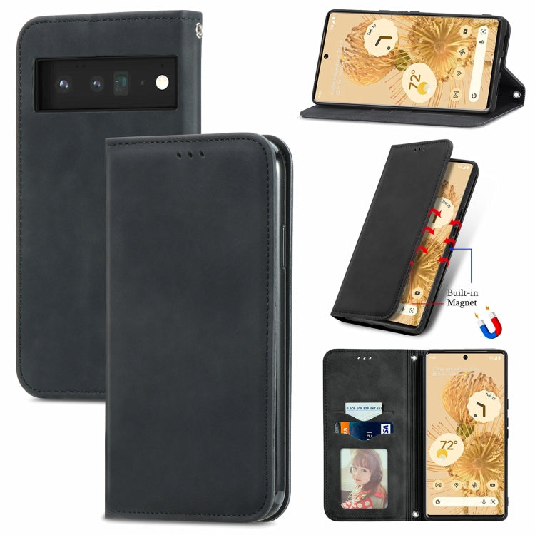 For Google Pixel 6 Retro Skin Feel Business Magnetic Horizontal Flip Leather Case With Holder & Card Slots & Wallet & Photo Frame