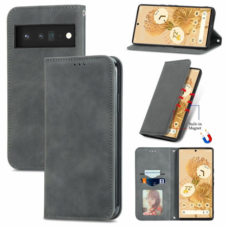 For Google Pixel 6 Retro Skin Feel Business Magnetic Horizontal Flip Leather Case With Holder & Card Slots & Wallet & Photo Frame
