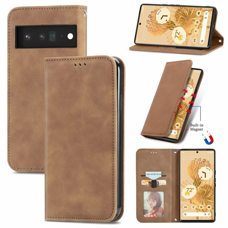 For Google Pixel 6 Pro Retro Skin Feel Business Magnetic Horizontal Flip Leather Case With Holder & Card Slots & Wallet & Photo Frame