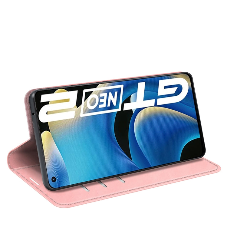 For OPPO Realme GT Neo2 Retro-skin Business Magnetic Suction Leather Case with Holder & Card Slots & Wallet