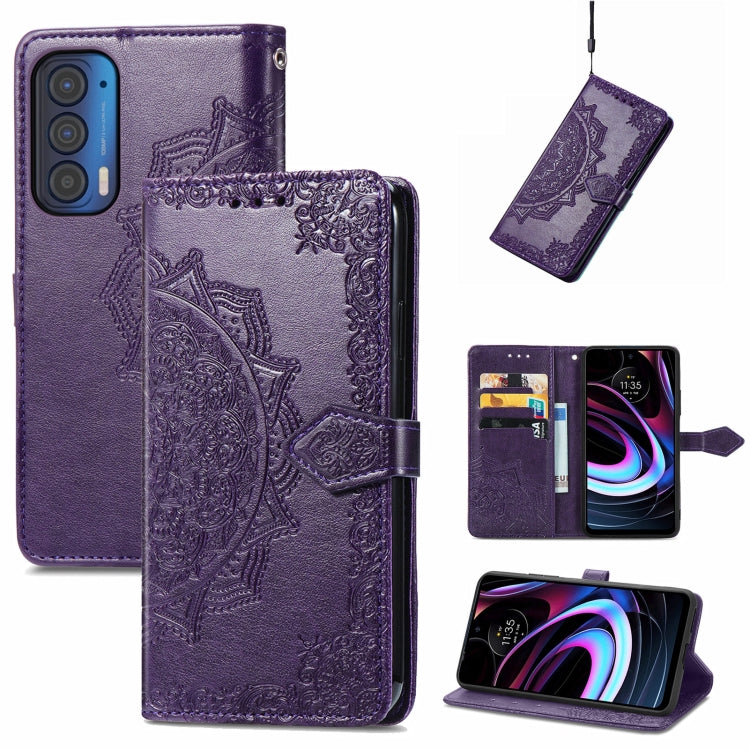 For Motorola Edge 2021 Mandala Embossing Pattern Horizontal Flip Leather Case with Holder & Card Slots & Wallet & Lanyard