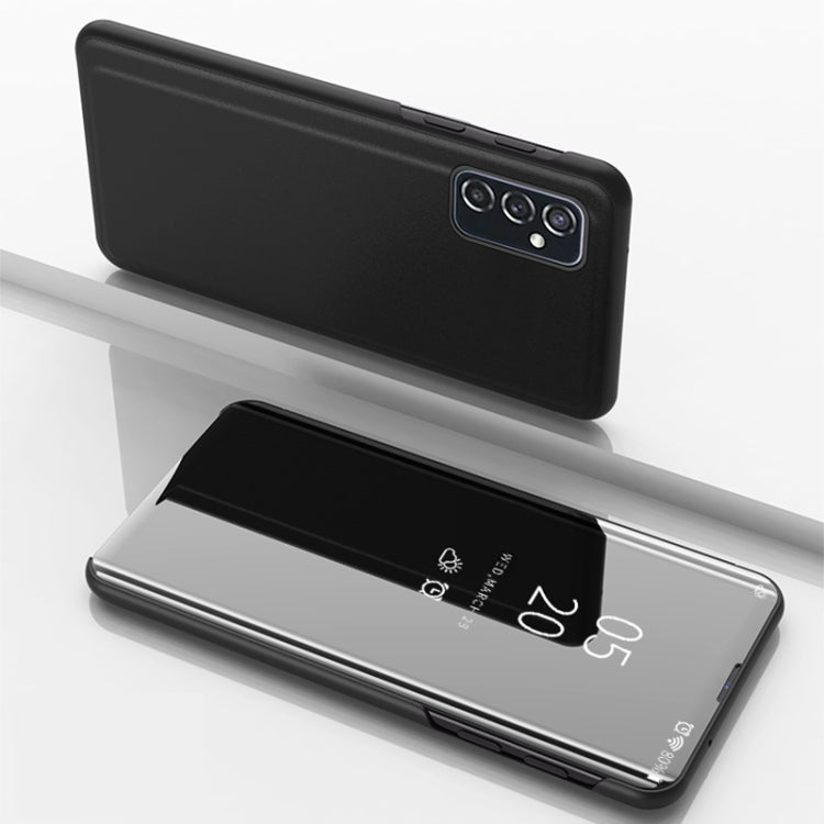 For Samsung Galaxy M52 5G Plated Mirror Horizontal Flip Leather Case with Holder
