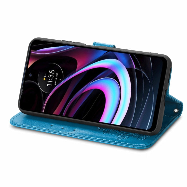 For Motorola Moto Edge 2021 Four-leaf Clasp Embossed Leather Case with Lanyard & Card Slots & Wallet & Holder