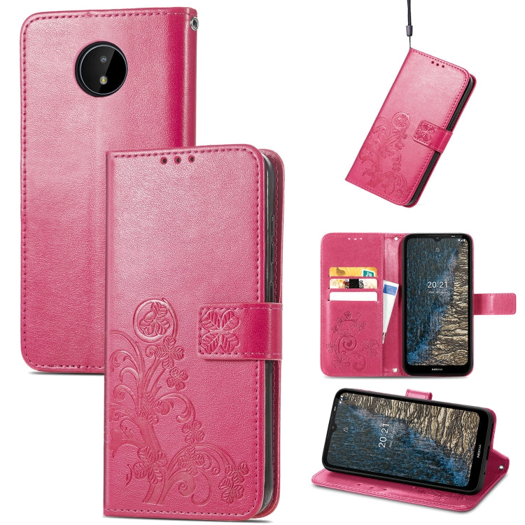 For Nokia C20 Four-leaf Clasp Embossed Leather Case with Lanyard & Card Slot & Wallet & Holder