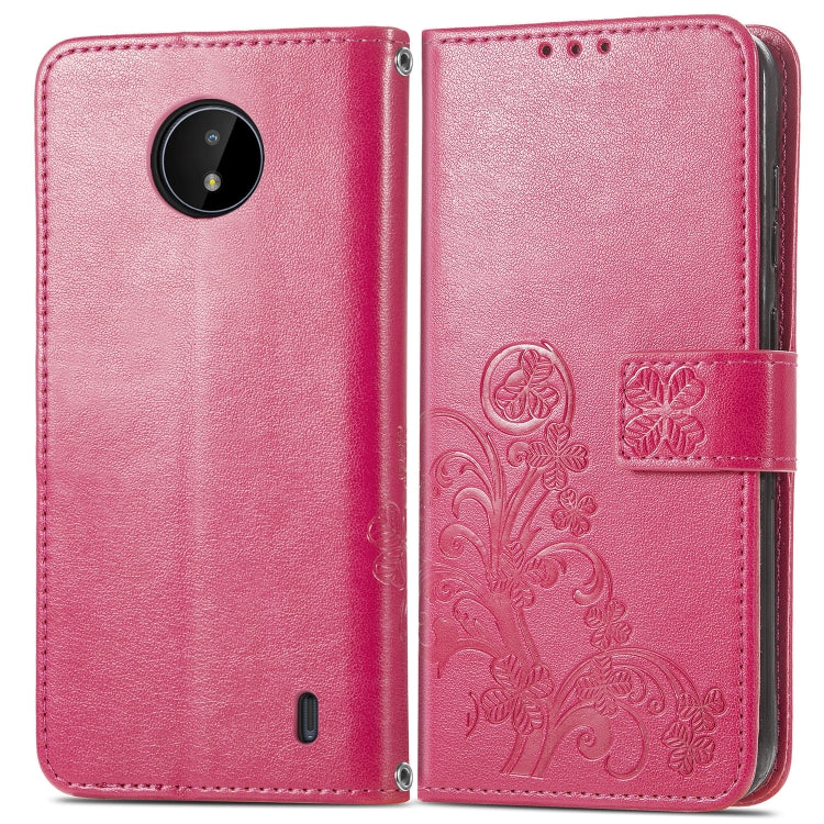 For Nokia C20 Four-leaf Clasp Embossed Leather Case with Lanyard & Card Slot & Wallet & Holder