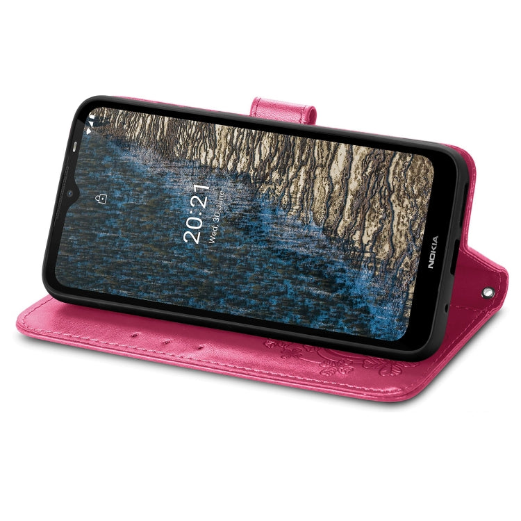 For Nokia C20 Four-leaf Clasp Embossed Leather Case with Lanyard & Card Slot & Wallet & Holder