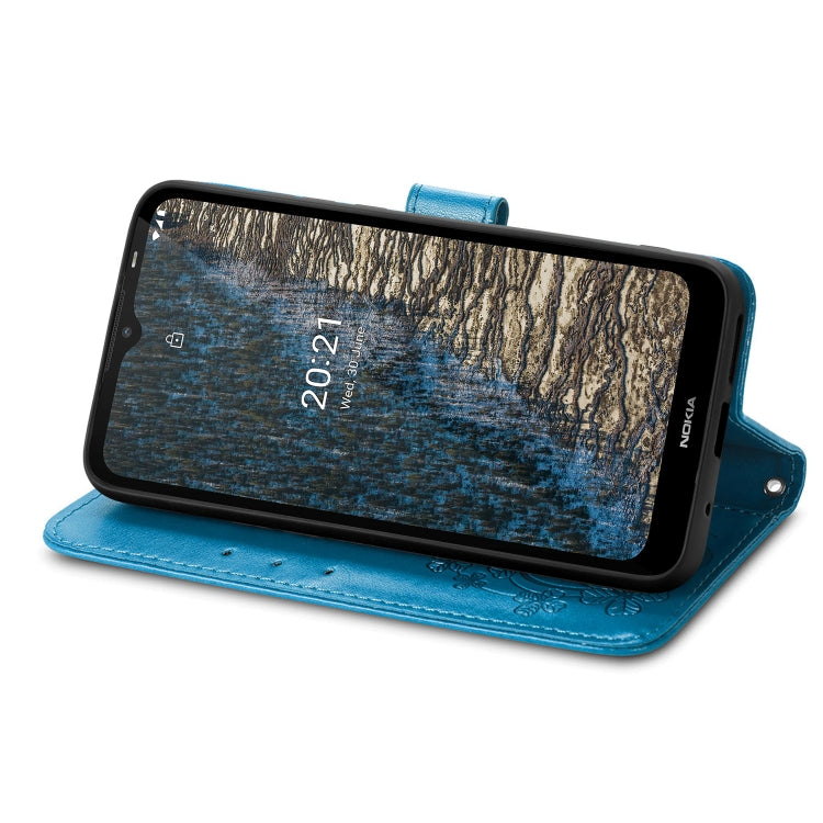 For Nokia C20 Four-leaf Clasp Embossed Leather Case with Lanyard & Card Slot & Wallet & Holder