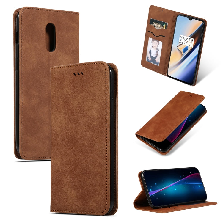 Retro Skin Feel Business Magnetic Horizontal Flip Leather Case for OnePlus 6T