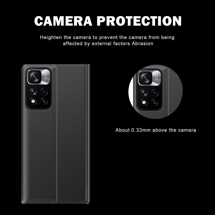 For Xiaomi Redmi Note 11 4G Side Display Magnetic Plain Texture Cloth + PC Case with Holder