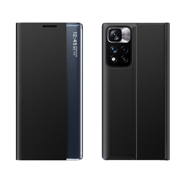 International Version For Xiaomi Redmi Note 11 Pro / Note 11 Pro+ Side Display Magnetic Plain Texture Cloth + PC Case with Holder