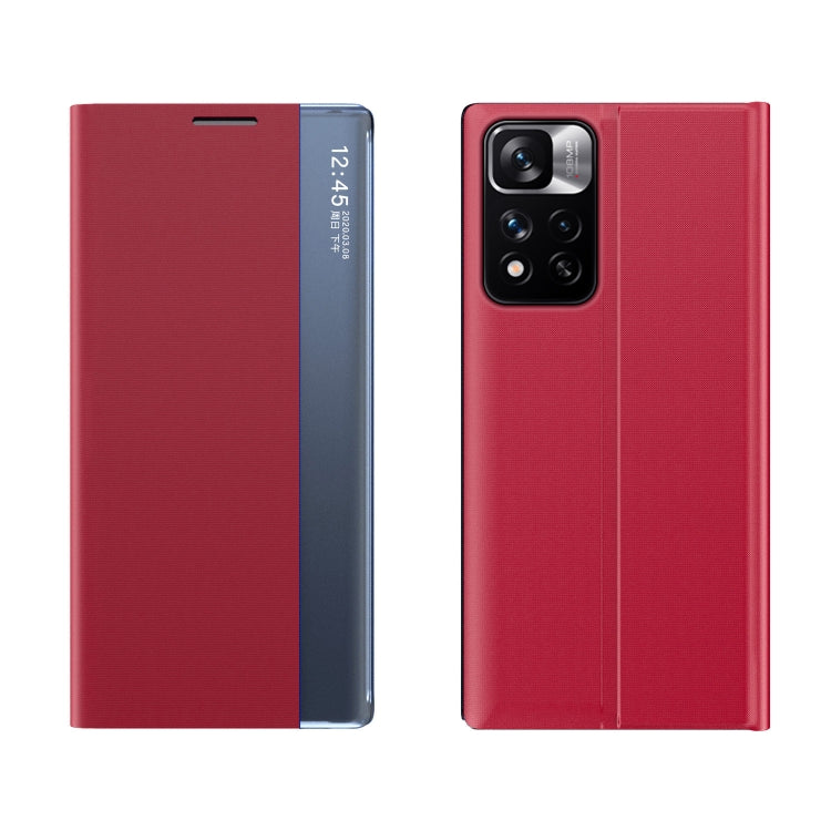 International Version For Xiaomi Redmi Note 11 Pro / Note 11 Pro+ Side Display Magnetic Plain Texture Cloth + PC Case with Holder