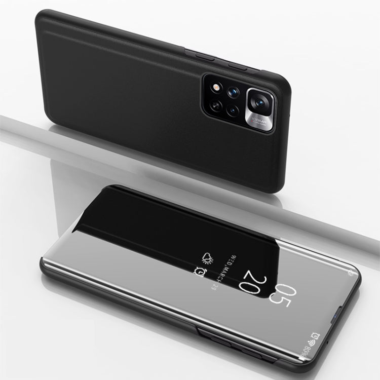 For Xiaomi Redmi Note 11 Plated Mirror Horizontal Flip Leather Case with Holder
