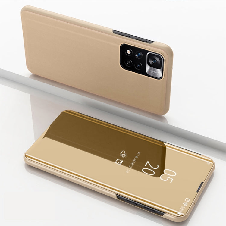 For Xiaomi Redmi Note 11 Plated Mirror Horizontal Flip Leather Case with Holder