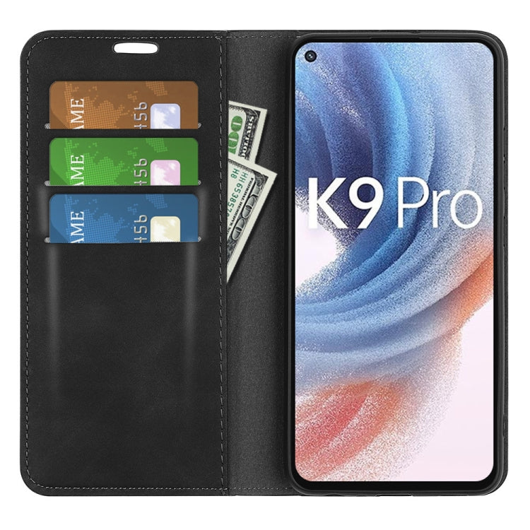 For OPPO K9 Pro Retro-skin Business Magnetic Suction Leather Case with Holder & Card Slots & Wallet