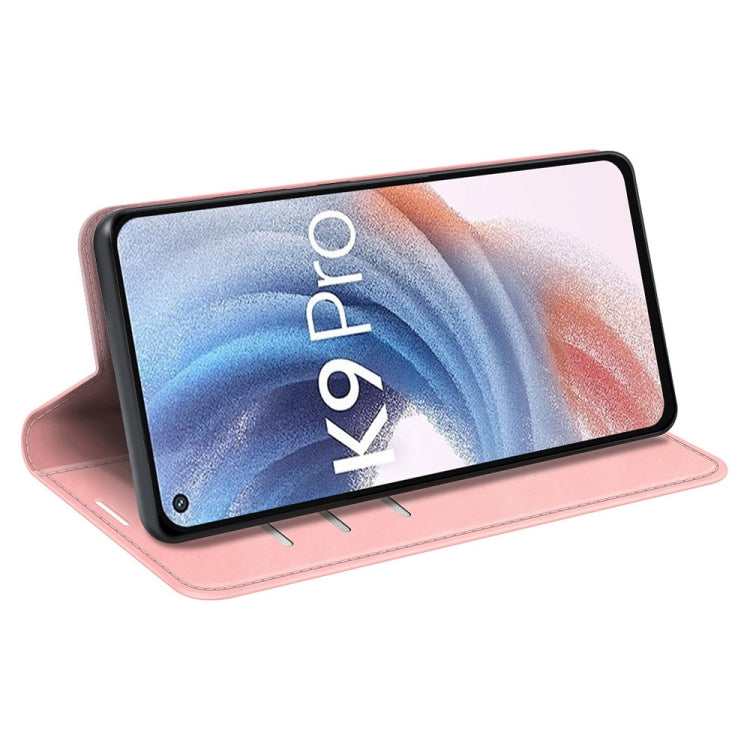 For OPPO K9 Pro Retro-skin Business Magnetic Suction Leather Case with Holder & Card Slots & Wallet
