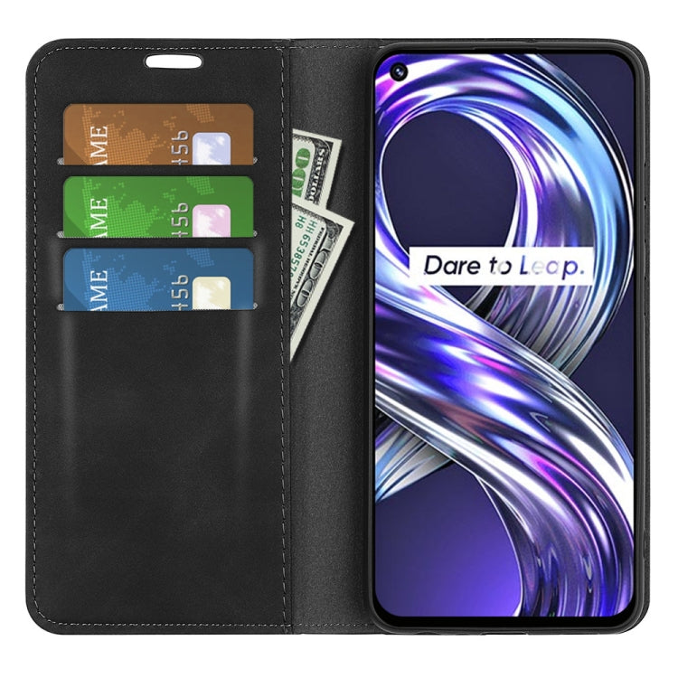 For OPPO Realme 8i Retro-skin Magnetic Suction Leather Case with Holder & Card Slots & Wallet