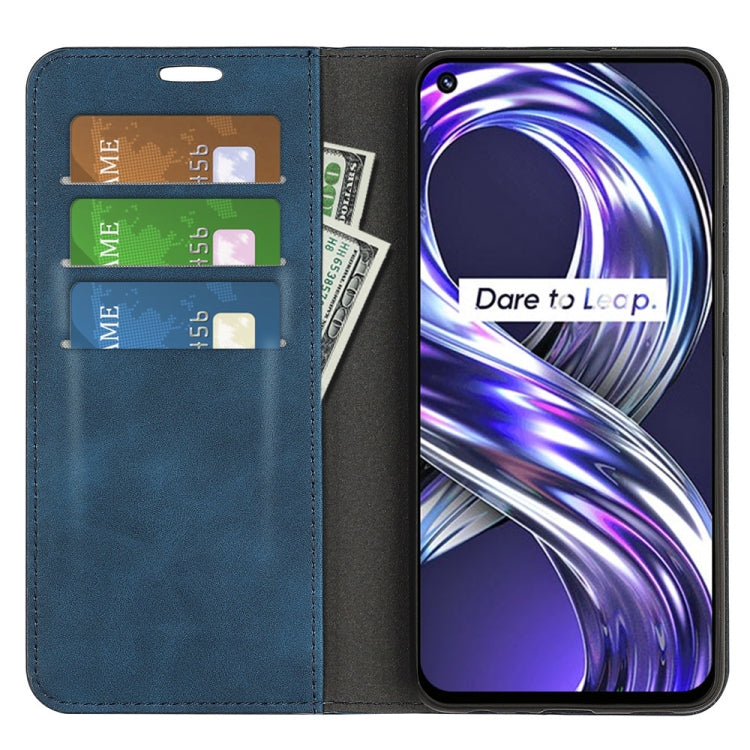 For OPPO Realme 8i Retro-skin Magnetic Suction Leather Case with Holder & Card Slots & Wallet