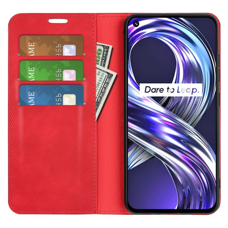 For OPPO Realme 8i Retro-skin Magnetic Suction Leather Case with Holder & Card Slots & Wallet