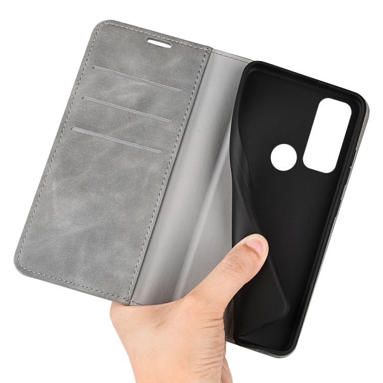 For TCL 20 R 5G Retro-skin Business Magnetic Suction Phone Leather Case with Holder & Card Slots & Wallet