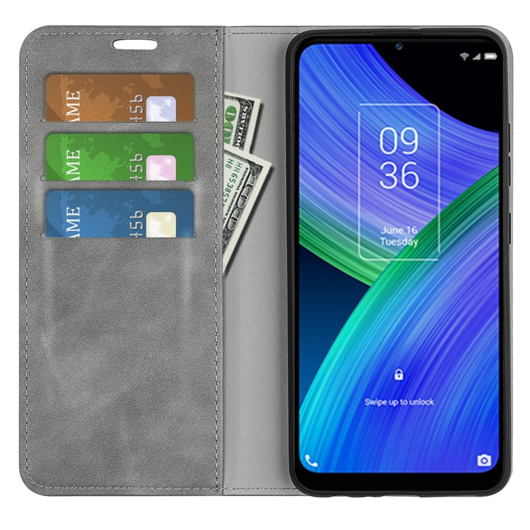 For TCL 20 R 5G Retro-skin Business Magnetic Suction Phone Leather Case with Holder & Card Slots & Wallet