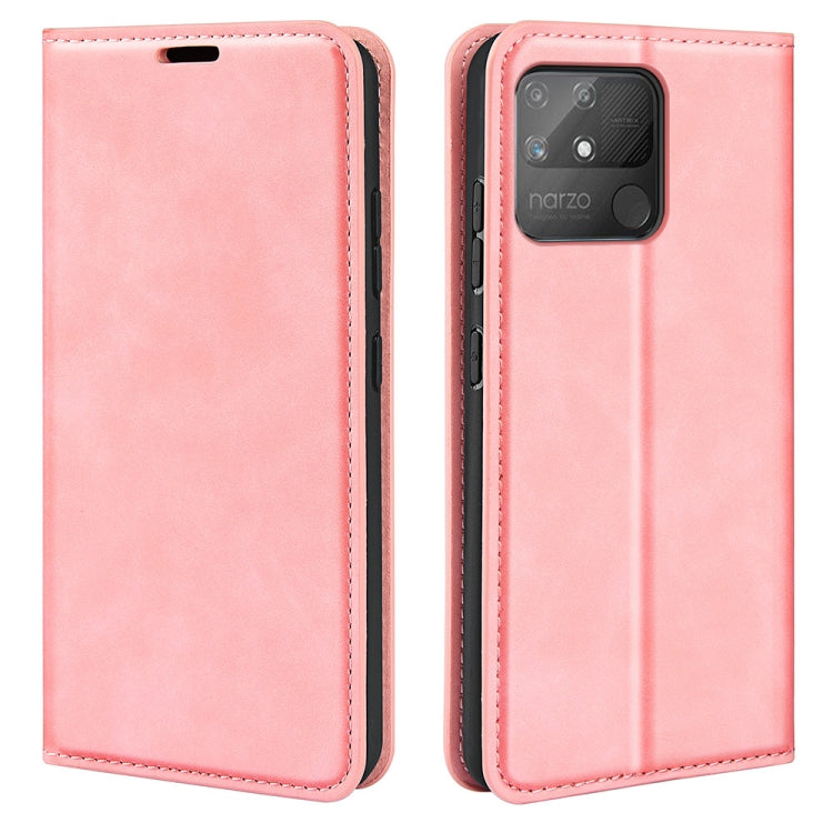 For OPPO Realme Narzo 50A Retro-skin Magnetic Suction Leather Case with Holder & Card Slots & Wallet