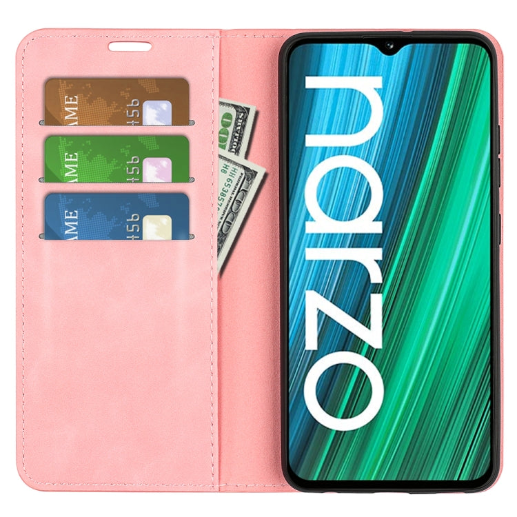For OPPO Realme Narzo 50A Retro-skin Magnetic Suction Leather Case with Holder & Card Slots & Wallet