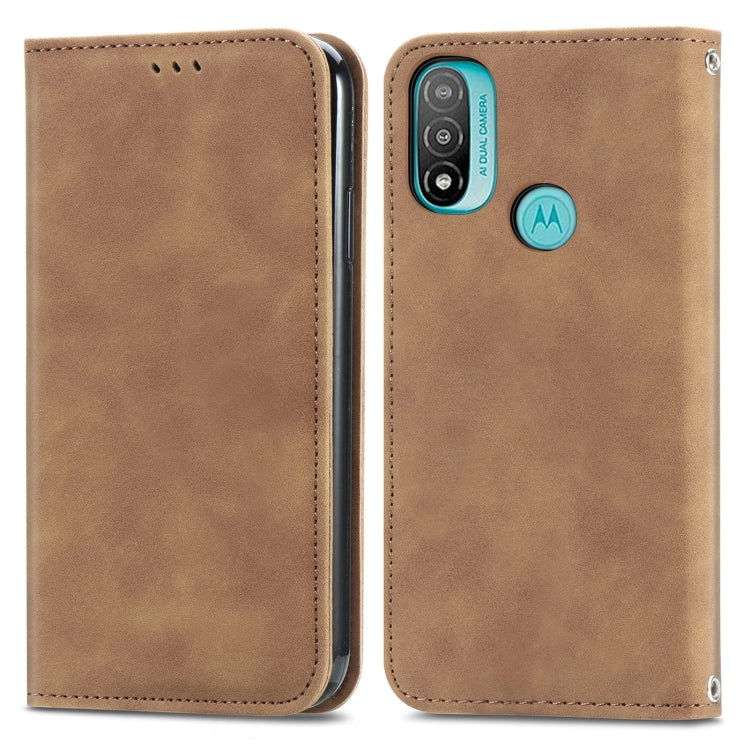 For Motorola Moto E20 Retro Skin Feel Magnetic Horizontal Flip Leather Case with Holder & Card Slots & Wallet & Photo Frame