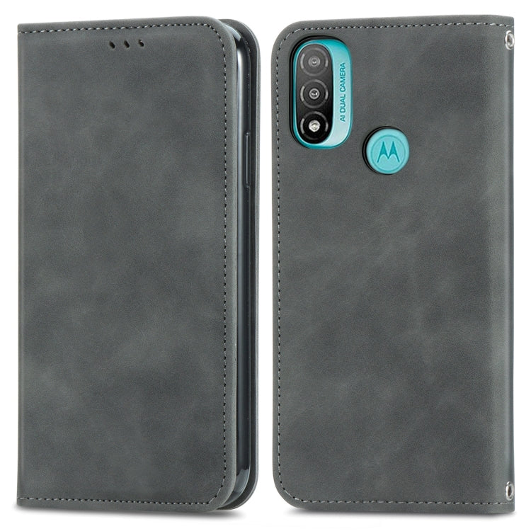 For Motorola Moto E20 Retro Skin Feel Magnetic Horizontal Flip Leather Case with Holder & Card Slots & Wallet & Photo Frame