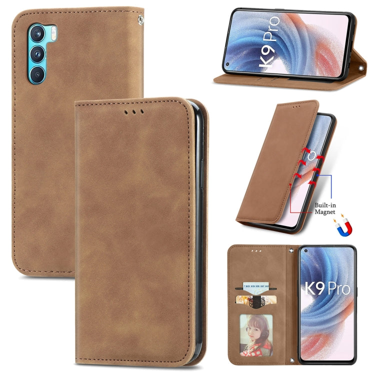 For OPPO K9 Pro Retro Skin Feel Magnetic Horizontal Flip Leather Case with Holder & Card Slots & Wallet & Photo Frame