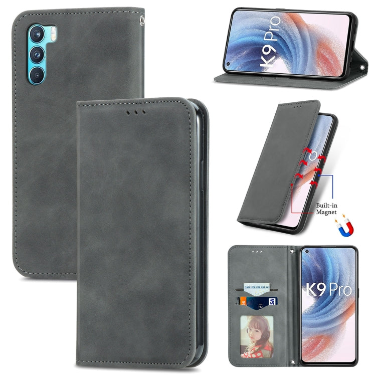 For OPPO K9 Pro Retro Skin Feel Magnetic Horizontal Flip Leather Case with Holder & Card Slots & Wallet & Photo Frame