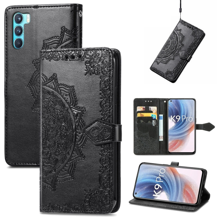 For OPPO K9 Pro Mandala Flower Embossed Horizontal Flip Leather Case with Holder & Card Slots & Wallet & Lanyard