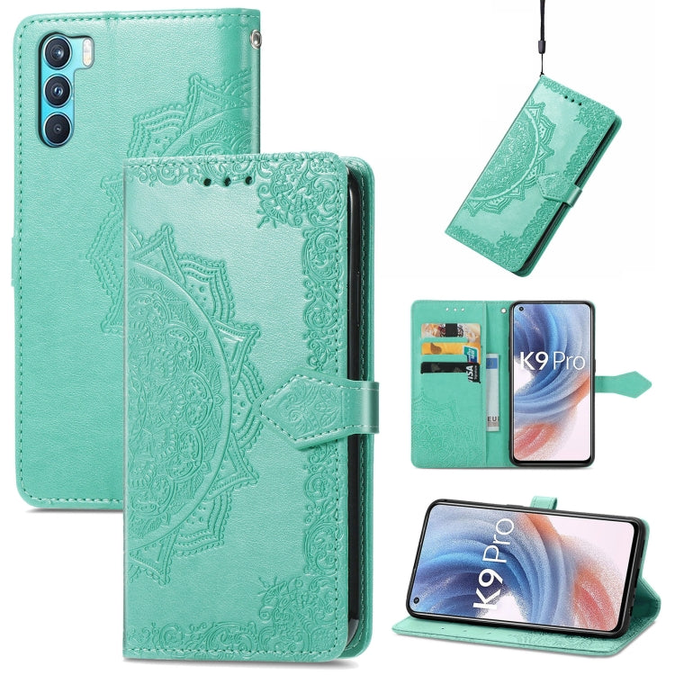 For OPPO K9 Pro Mandala Flower Embossed Horizontal Flip Leather Case with Holder & Card Slots & Wallet & Lanyard