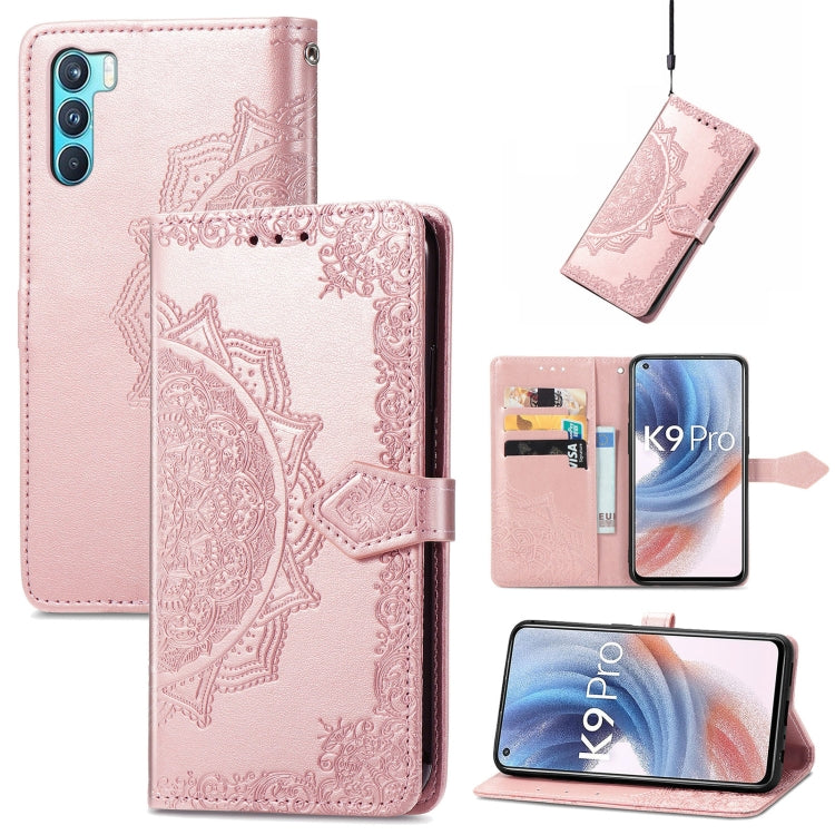For OPPO K9 Pro Mandala Flower Embossed Horizontal Flip Leather Case with Holder & Card Slots & Wallet & Lanyard