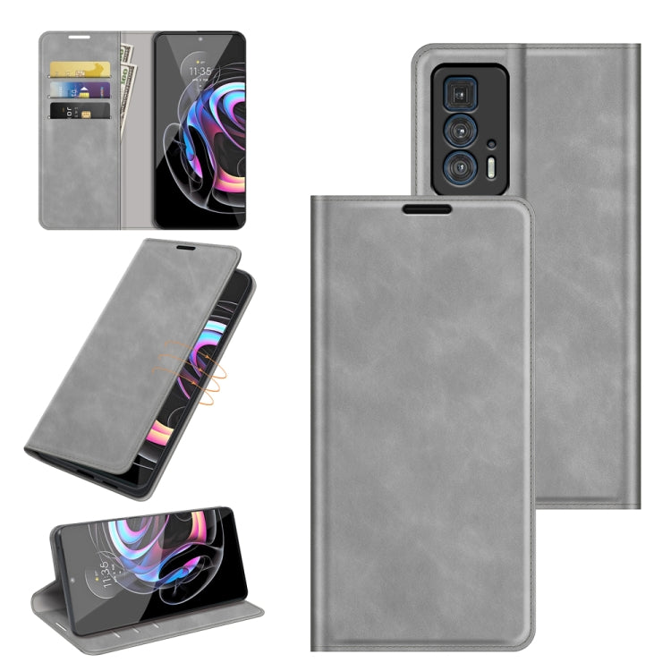For Motorola Edge 20 Pro Retro-skin Business Magnetic Suction Phone Leather Case with Holder & Card Slots & Wallet