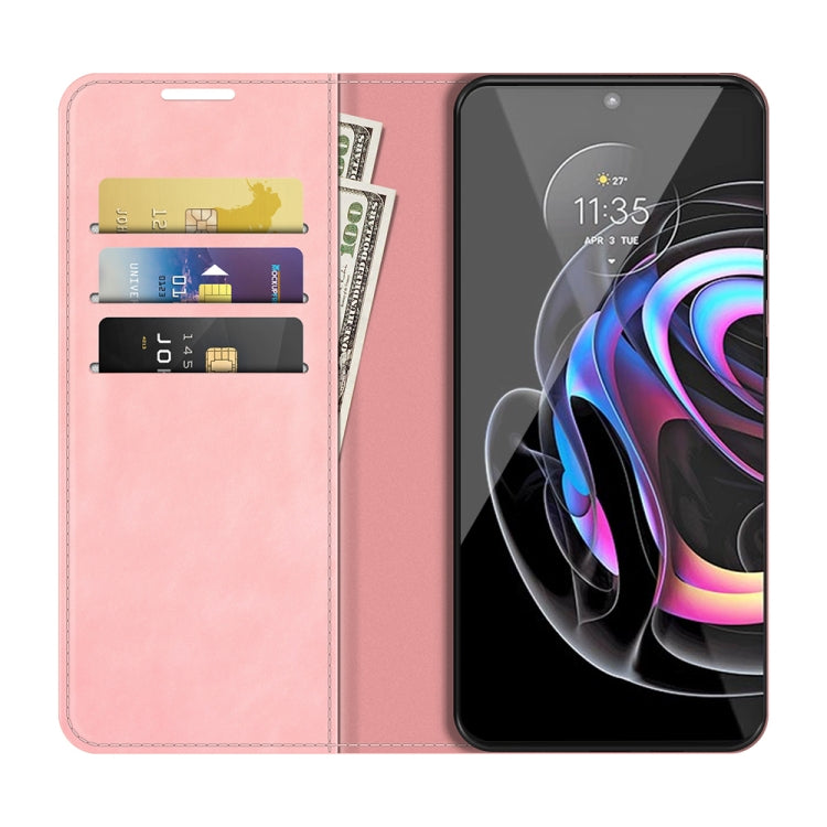 For Motorola Edge 20 Pro Retro-skin Business Magnetic Suction Phone Leather Case with Holder & Card Slots & Wallet