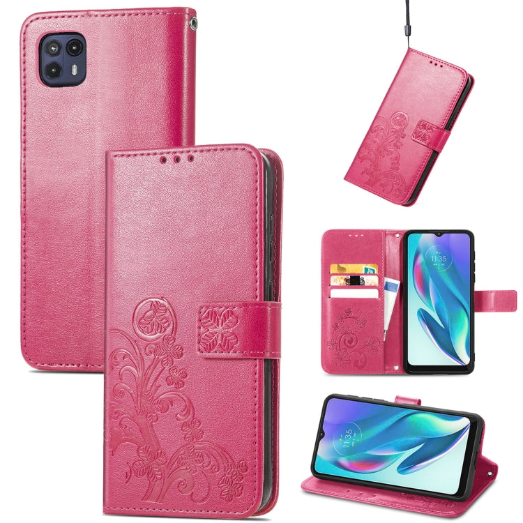 For Motorola Moto G50 5G Four-leaf Clasp Embossed Leather Case with Lanyard & Card Slot & Wallet & Holder