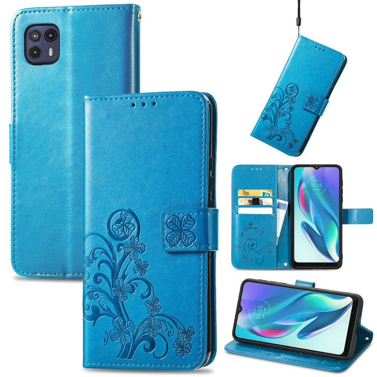 For Motorola Moto G50 5G Four-leaf Clasp Embossed Leather Case with Lanyard & Card Slot & Wallet & Holder